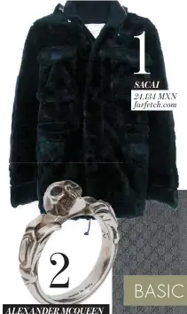  ??  ?? ALEXANDER MCQUEEN 4,484 MXN alexanderm­cqueen.com BASIC 2 1 SACAI 24,134 MXN farfetch.com