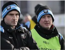  ??  ?? Sligo manager Niall Carew watches the match with selector Keith Carty.