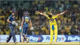  ?? AP/PTI ?? Chennai Super Kings bowler Deepak Chahar celebrates during a match on Tuesday