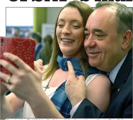  ??  ?? Snap decision: First Minister Alex Salmond takes time out to pose for a ‘selfie’ with former student Rachel Kyle at the new £ 2million Ayrshire College Kilmarnock campus yesterday