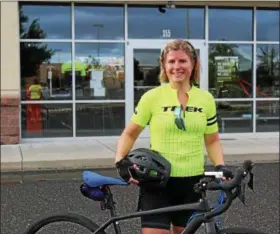  ??  ?? Brooke Martin, Trek Bicycle Pottstown women’s advocate, poses for a photo before beginning a weekly Thursday morning ride from the Trek store that she organizes. As the Pottstown women’s advocate for Trek, Martin organizes regular group rides and special events.