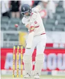  ??  ?? SCOREBOARD
Joe Root plays a shot. South Africa, first innings (overnight 267-7): 313 all out (D Elgar 46, H Amla 40, A de Villiers 36, B Stokes 3-53) England, first innings: 238 for five (J Root 106 not out, Stokes 58, Rabada 2-44, Morkel 2-63)