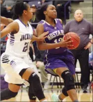  ?? MARK BUFFALO/RIVER VALLEY & OZARK EDITION ?? Central Arkansas Christian guard Christyn Williams drives past Lonoke’s Mia Brown during action this season. Williams is the 201617 River Valley & Ozark Edition Girls Basketball Player of the Year.