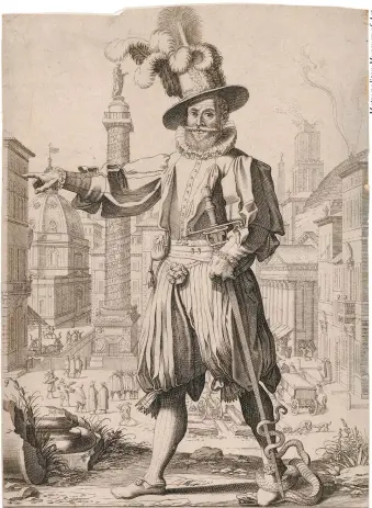  ??  ?? Giovanni Alto showing off the sights of Rome; engraving by Francesco Villamena, 1613