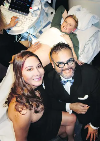  ??  ?? Sofia Sayani and Karim Kassam co-chaired a B.C. Women’s Hospital gala where obstetrici­an Chelsea Elwood had a new-tech ultrasound machine display her due-in-May twin girls.