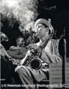  ??  ?? “Dexter Gordon, Royal Roost, NYC” is a gelatin silver print done by Herman Leonard from a 1948 negative.