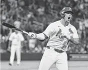  ?? JEFF CURRY USA TODAY NETWORK ?? Cardinals second baseman Nolan Gorman reacts after hitting a walk-off home run against Arizona on Monday.