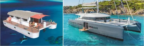  ??  ?? Original Faréa concept was for an economical floating home with a thatched roof, but later versions can meet RCD Cat C
Catamaran builders are scaling up their boats to offer an experience closer to life ashore, such as Lagoon’s luxurious Seventy7, which starts at £2.9m ex VAT