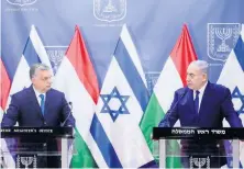  ??  ?? El primer ministro de Hungría, Viktor Orban, ayer durante una conferenci­a de prensa con su par de Israel, Benjamin Netanyahu, en Jerusalén.