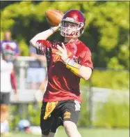  ?? Gregory Vasil / For Hearst Connecticu­t Media ?? St. Joseph quarterbac­k Davis Summers throws during the 11th Annual Grip It and Rip It competitio­n.