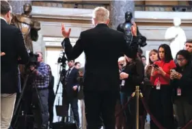  ?? AP PHOTO/JOSE LUIS MAGANA ?? Speaker of the House Kevin McCarthy, R-Calif., speaks Thursday during a news conference in Statuary Hall at the Capitol in Washington.