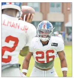  ??  ?? HEAR HIM ROAR: Saquon Barkley has taken on more of a vocal role in practices as he enters his second season with the Giants.