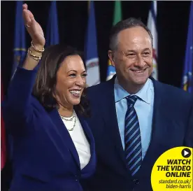  ??  ?? WATCH THE VIDEO
ONLINE
Historic choice: Kamala Harris and her husband Douglas Emhoff in Wilmington