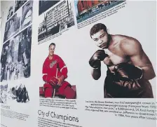  ??  ?? Images of Detroit hockey legend Gordie Howe and former boxing champion Joe Louis are part of the exhibition this week at 1942 Wyandotte St. East.