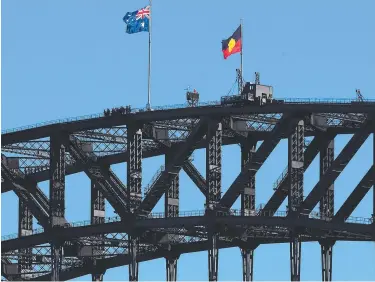  ?? Picture: AAP ?? WRONG MESSAGE: The Aboriginal flag only flies from the Sydney Harbour Bridge one day a year.