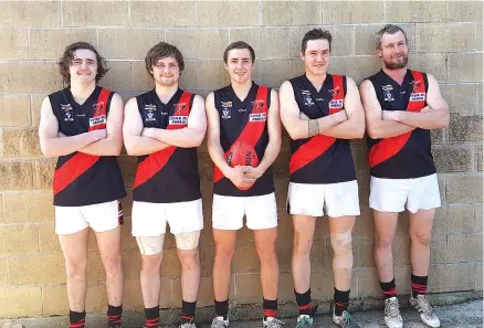  ??  ?? Tom, Andrew, Nathan, Ben and Robert Campbell lined up for Nilma-Darnum’s senior side against Catani in their first game of football together.
Below: The Warragul Colts recorded their first win in round 11, defeating Mt Eliza.