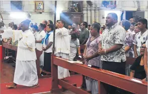  ?? Picture: ELIKI NUKUTABU ?? The choir leads the Mass of the Washing of the Feet at the Sacred Heart Cathedral in Suva, on Thursday evening.