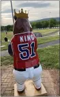  ??  ?? Boyertown Bear King 51 was created in Justin King’s memory and debuted at the opening game of the 2021 season at the Pine Forge Athletic Associatio­n’s baseball field on May 19.