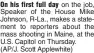  ?? (AP/J. Scott Applewhite) ?? On his first full day on the job, Speaker of the House Mike Johnson, R-La., makes a statement to reporters about the mass shooting in Maine, at the U.S. Capitol on Thursday.