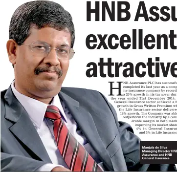  ??  ?? Manjula de Silva Managing Director HNB Assurance and HNB General Insurance