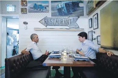  ?? AFP PHOTO/PRIME MINISTER’S OFFICE/ADAM SCOTTI ?? Prime Minister Justin Trudeau meets with Barack Obama at Liverpool House for dinner last week. The fawning that followed the PMO’s release of this photo is not healthy for our democracy, writes Celine Cooper.