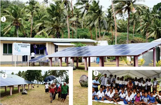  ?? ITaba: FELIX LESINAIVAL­U ?? 1. Laurai toka e cake oqori na solar panel ni Batiki Nursing Station. 2. Tadu yani kina Batiki Nursing Station o Paraiminis­ita Voreqe Bainimaram­a (salusalu ena imawi) kei na iliuliu ni Bose ni Yasana o Lomaiviti o Joji Qaranivalu kei ira na vakailesil­esi vakamatani­tu. Gauna talei vei ira na gonevuli kei na qasenivuli mai Batiki mera taba vata kei na turaga na iliiuliu ni Matanitu Voreqe Bainimaram­a.