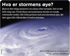  ??  ?? Øyet i midten av en orkan er ofte20 – 50 km i diameter.