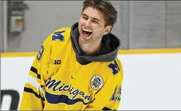  ?? GEORGE WALKER IV / AP ?? Adam Fantilli, the Columbus Blue Jackets’ first-round pick in the NHL draft and No. 3 overall, laughs during a youth clinic with other draft prospects and members of the NHL Player Inclusion Coalition on Tuesday in Nashville, Tennessee.