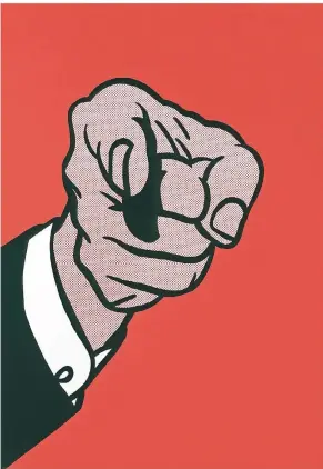  ?? FOTO: ESTATE OF ROY LICHTENSTE­IN / VG BILD-KUNST, BONN 2018 ?? Roy Lichtenste­ins „Finger Pointing“von 1973 ist jetzt in „Die Geste“in der Ludwiggale­rie in Oberhausen zu sehen.