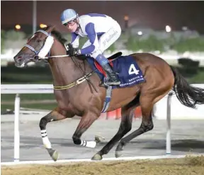  ??  ?? JP Guillamber­t rides Scudding to victory in the Qatar Cup yesterday.