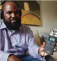  ?? THE ASSOCIATED PRESS ?? Earlonne Woods shows equipment similar to what he used in prison to produce podcasts for Ear Hustle.