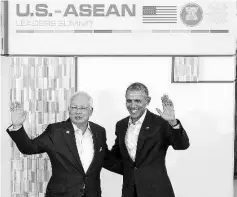  ??  ?? United States President Barack Obama with Prime Minister Datuk Seri Najib Tun Razak before the start of the US-Asean Leaders Summit. - Bernama photo