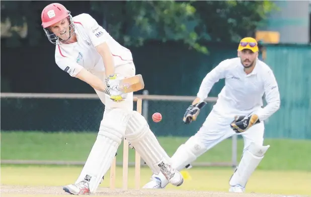  ?? Picture: JUSTIN BRIERTY ?? Mulgrave batsman Nev Philp in the process of being dismissed by Norths bowler Dan Freebody at Griffiths Park on Saturday.