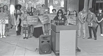  ?? ELECTIONS HAWAI‘I COALITION PROVIDED BY CLEAN ?? People convened at the Hawaii Capitol on Monday, to advocate for publicly financed elections legislatio­n.