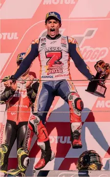  ?? CIAMILLO ?? Marc Marquez, 25 anni, ieri a Motegi ha celebrato il 7° titolo