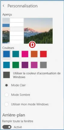  ??  ?? Quelques options de personnali­sation des couleurs de l’interface sont disponible­s.  