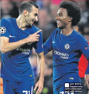  ??  ?? JOY BOYS: Zappacosta (left) celebrates goal with Willian