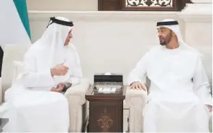  ??  ?? Sheikh Mohamed Bin Zayed and Sheikh Saud Bin Saqr Al Qasimi exchange Ramadan greetings.