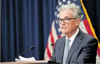  ?? EFE ?? El presidente de la Reserva Federal, Jerome Powell, ayer, en rueda de prensa.