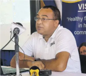  ??  ?? Health and Wellness Minister Dr Christophe­r Tufton addresses a small gathering at the Noel Holmes Hospital in Lucea during a recent Western Jamaica Community Leaders Meeting.
