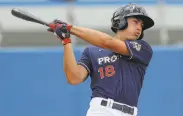  ?? Mike Carlson / MLB Photos via Getty Images 2019 ?? Catcher Tyler Soderstrom, whom the A’s selected in the first round in June, did well in Arizona.