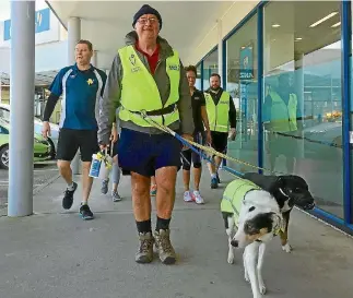  ?? PHOTO: CHELSEA MCLAUGHLIN/STUFF ?? Wellington man Mike Butler and his dogs Toby and Idol during their walk from Auckland to Wellington to raise money for the Cancer Society.