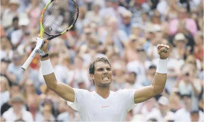  ?? Picture: Reuters ?? MOVING ON. Spain’s Rafael Nadal celebrates after beating Kazakhstan’s Mikhail Kukushkin in the second round at Wimbledon yesterday.