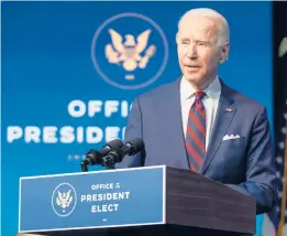  ?? JOSHUA ROBERTS/GETTY ?? President-elect Joe Biden notes that his Cabinet is the first to reach gender parity and include a majority of people of color, quashing concerns from some corners that he would largely rely on one made up of white men. Confirmati­ons are still needed.