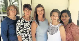  ??  ?? BOARD BUDDIES: BWA Mentorship task team members, from left, Marion Raupert, Linda Lawrie, Candice Parker, Miranda Paulsen and Lohini Pillay say thank you to their volunteers over breakfast at the Courtyard hotel last Friday