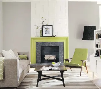  ?? SHERWIN-WILLIAMS ?? Sherwin-Williams Functional Gray SW 7024 complement­s vibrant pops of colour, such as this showy lime green. Picking the right shade can be tricky, so be sure to test how light reacts to the undertones.