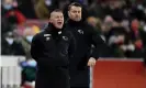  ??  ?? Derby’s interim manager Wayne Rooney (left) and the goalkeepin­g coach Shay Given watch the goalless draw with Brentford. Photograph: Ashley Western/MB Media/ Getty Images