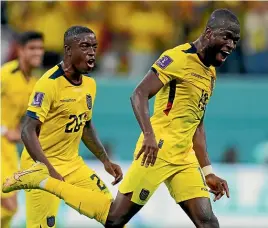  ?? AP ?? Ecuador’s Enner Valencia celebrates scoring one of his two goals in the 2-0 win over Qatar in their World Cup opener yesterday.