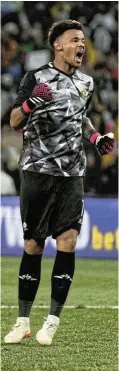  ?? Haffejee/Getty Images Ihsaan ?? Bafana’s goalkeeper Ronwen Williams celebrates his team’s goal during the Africa Cup of Nations qualifying match between South Africa and Morocco at FNB Stadium in Johannesbu­rg.