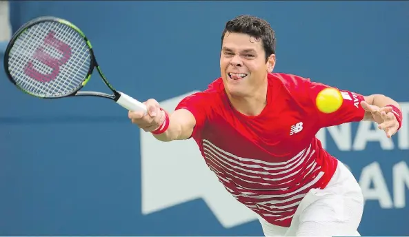  ?? NATHAN DENETTE/THE CANADIAN PRESS ?? Canadian Milos Raonic returns the ball against Yen-Hsun Lu during men’s second round Rogers Cup action in Toronto on Wednesday. Raonic won the match in straight sets in just over an hour to advance to the third round.